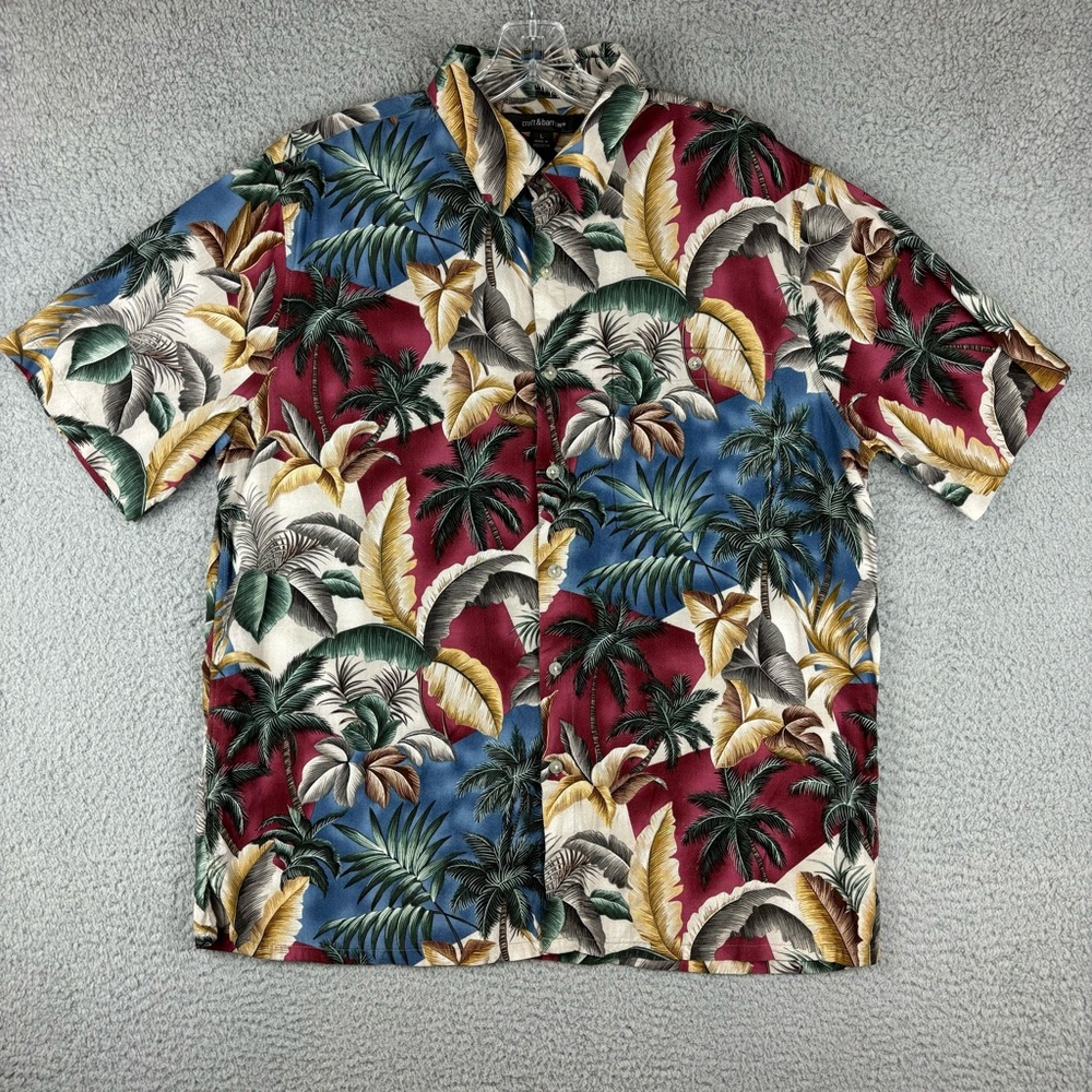 Croft & Barrow Shirt Men's Large Short Sleeve Hawaii Palm Tree‎ Tropical Print